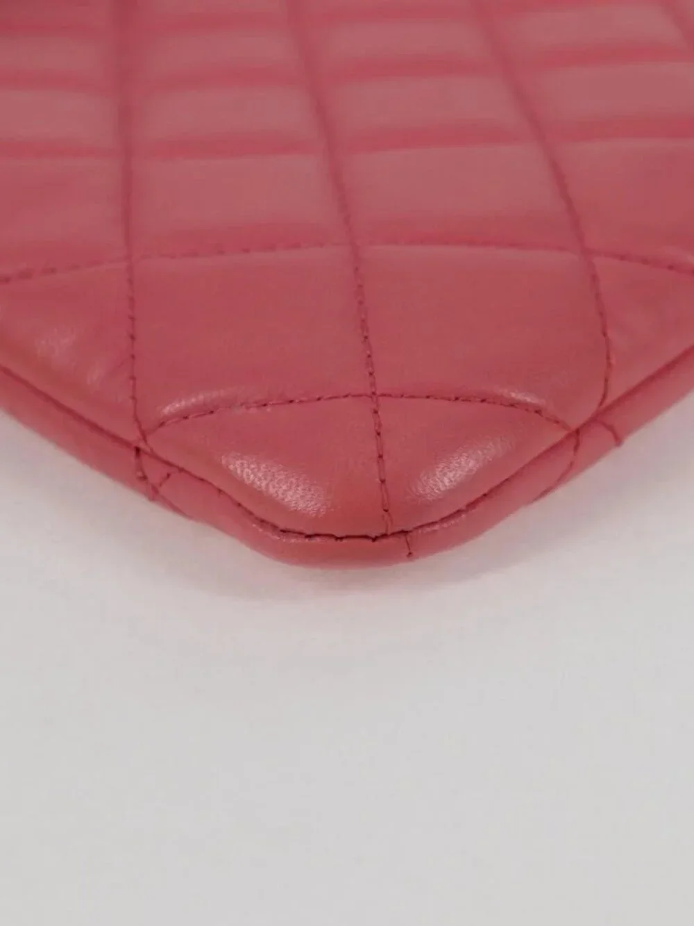 CHANEL Matelasse Clutch Bag Lamb Skin Pink Silver CC Auth 115255V